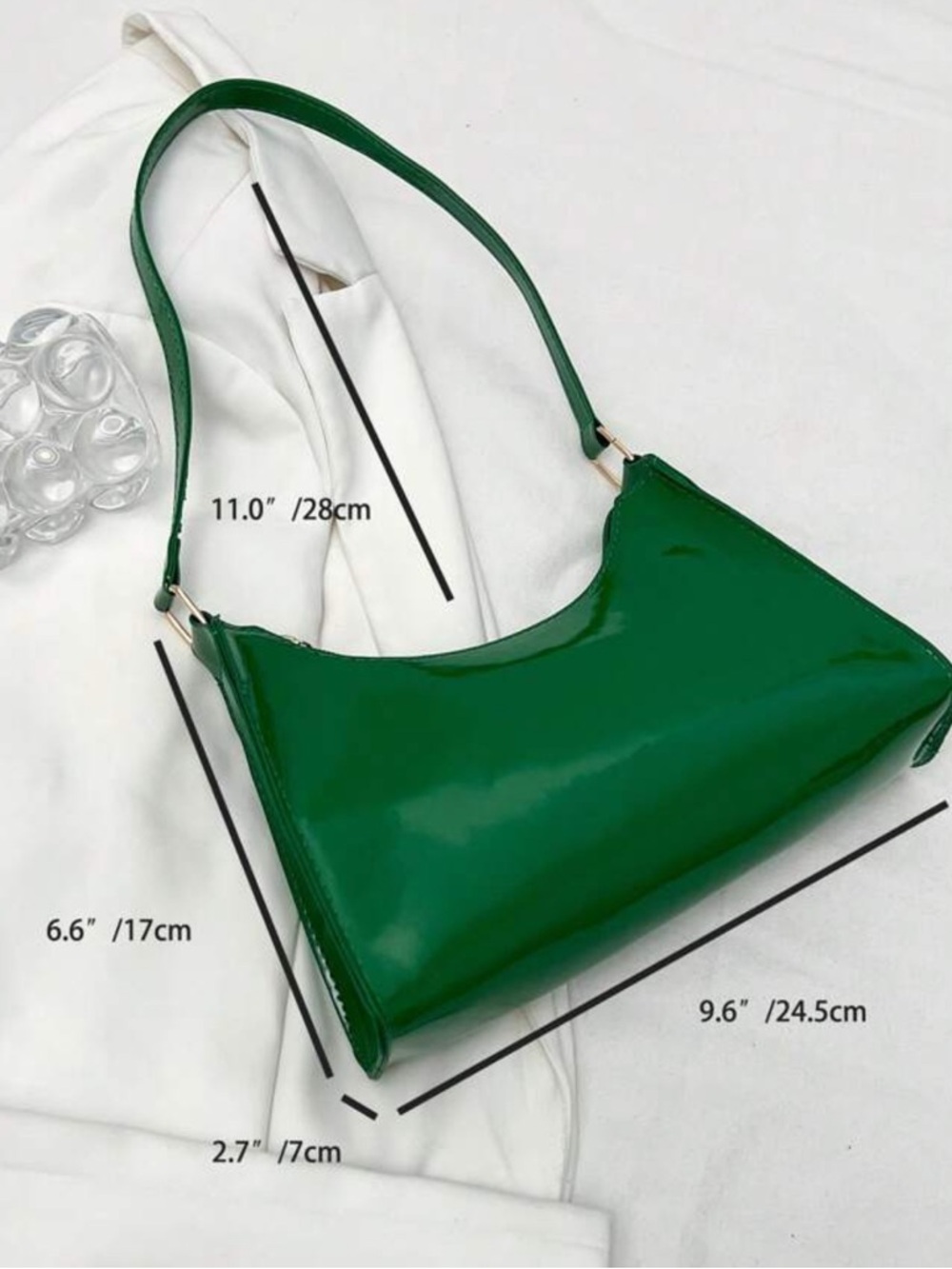 Sleek Patent Shoulder Bag in Emerald Green